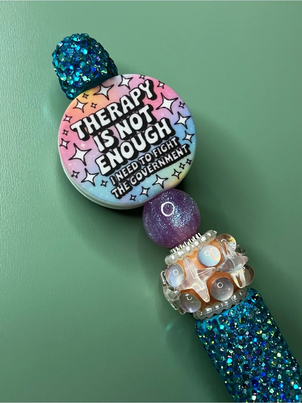 Therapy Is Not Enough… Sassy Funny Blue Rhinestone Handmade Beaded Pen